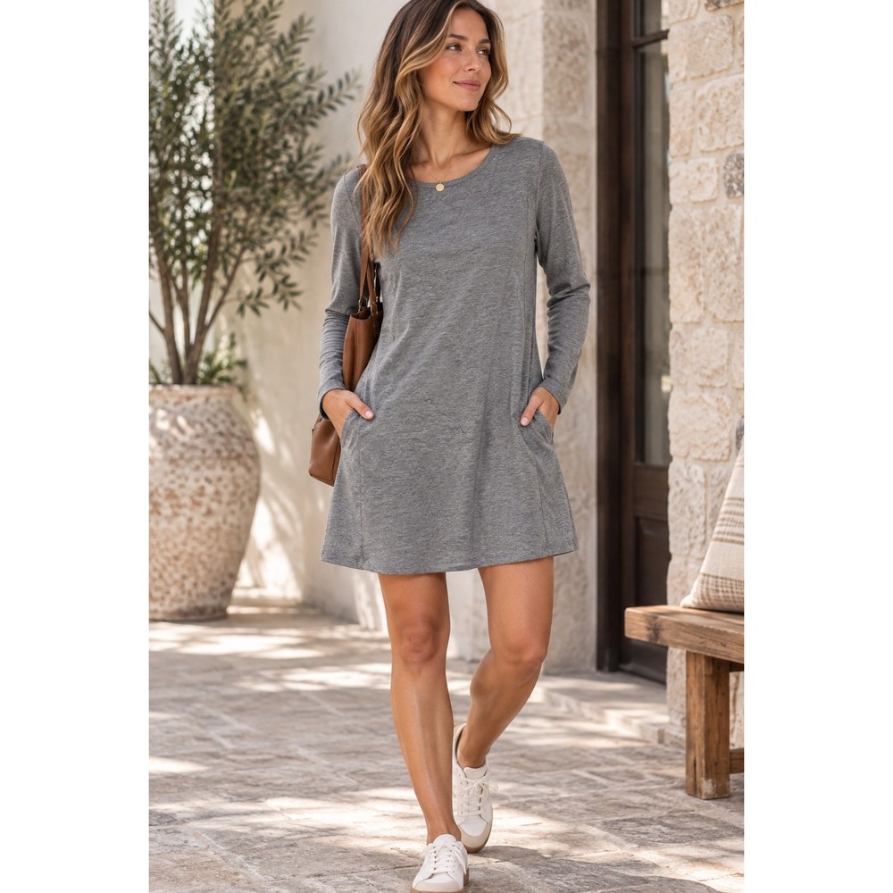 Pure Jill Dress Womens Large Gray A Line Mini Pima Cotton Modal Stretch Pocket